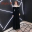 Elegant Black Suede See-through Winter Evening Dresses  2019 A-Line / Princess High Neck Long Sleeve Floor-Length / Long Ruffle Satin Formal Dresses