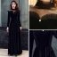 Elegant Black Suede See-through Winter Evening Dresses  2019 A-Line / Princess High Neck Long Sleeve Floor-Length / Long Ruffle Satin Formal Dresses