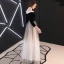 Vintage / Retro Black Gradient-Color See-through Evening Dresses  2019 A-Line / Princess High Neck 3/4 Sleeve Metal Sash Floor-Length / Long Ruffle Formal Dresses