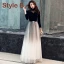 Vintage / Retro Black Gradient-Color See-through Evening Dresses  2019 A-Line / Princess High Neck 3/4 Sleeve Metal Sash Floor-Length / Long Ruffle Formal Dresses
