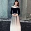 Vintage / Retro Black Gradient-Color See-through Evening Dresses  2019 A-Line / Princess High Neck 3/4 Sleeve Metal Sash Floor-Length / Long Ruffle Formal Dresses