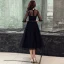 Vintage / Retro Black See-through Homecoming Graduation Dresses 2019 A-Line / Princess High Neck 1/2 Sleeves Bow Sash Tea-length Ruffle Formal Dresses