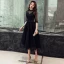 Vintage / Retro Black See-through Homecoming Graduation Dresses 2019 A-Line / Princess High Neck 1/2 Sleeves Bow Sash Tea-length Ruffle Formal Dresses