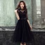 Vintage / Retro Black See-through Homecoming Graduation Dresses 2019 A-Line / Princess High Neck 1/2 Sleeves Bow Sash Tea-length Ruffle Formal Dresses