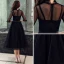 Vintage / Retro Black See-through Homecoming Graduation Dresses 2019 A-Line / Princess High Neck 1/2 Sleeves Bow Sash Tea-length Ruffle Formal Dresses