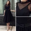 Vintage / Retro Black See-through Homecoming Graduation Dresses 2019 A-Line / Princess High Neck 1/2 Sleeves Bow Sash Tea-length Ruffle Formal Dresses