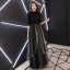 Chic / Beautiful Black Evening Dresses  2019 A-Line / Princess High Neck 1/2 Sleeves Glitter Sequins Floor-Length / Long Ruffle Formal Dresses