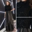 Chic / Beautiful Black Evening Dresses  2019 A-Line / Princess High Neck 1/2 Sleeves Glitter Sequins Floor-Length / Long Ruffle Formal Dresses