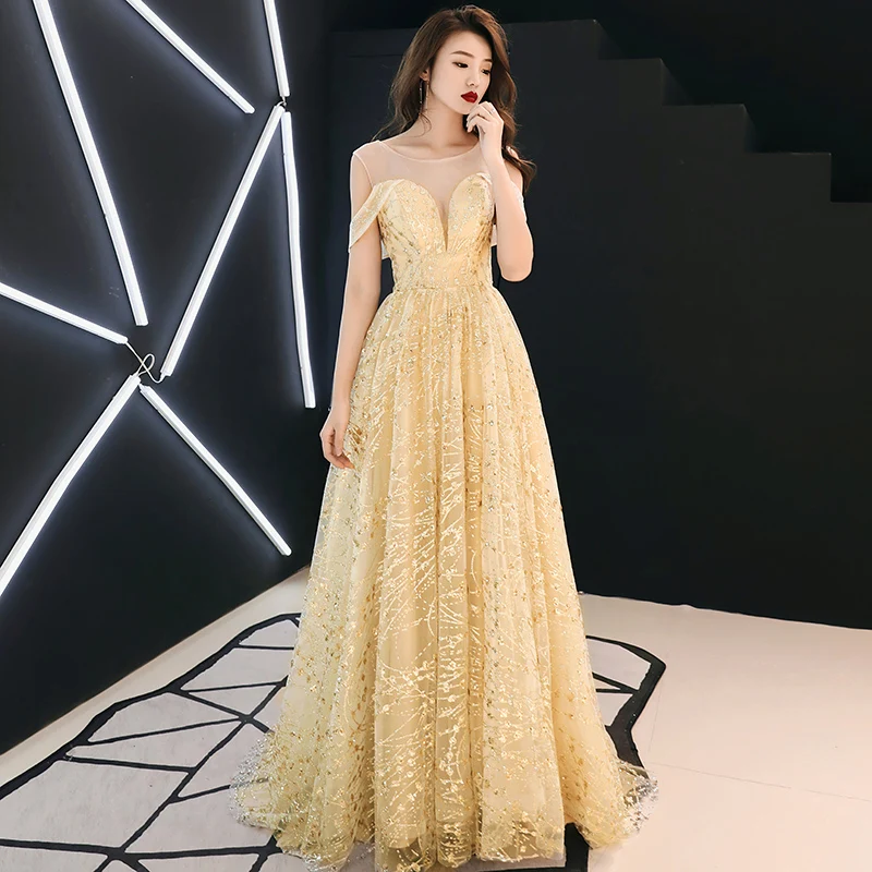 slim fit dress slacks Chic Long Mermaid V-neck Satin Prom Dresses Gold Formal Evening Gowns main image 0