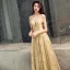 Modern / Fashion Gold See-through Evening Dresses  2019 A-Line / Princess Scoop Neck Short Sleeve Glitter Tulle Sweep Train Ruffle Backless Formal Dresses