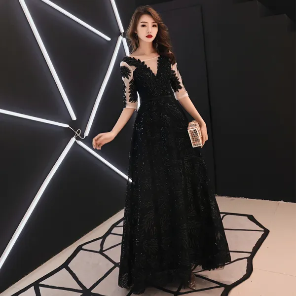 Chic / Beautiful Black See-through Evening Dresses 2019 A-Line ...