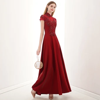Vintage Originale Bordeaux Dansant Robe De Bal 2021 Princesse Transparentes Col Haut Manches Courtes Appliques En Dentelle Perlage Longue Volants Robe De Ceremonie