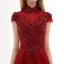 Vintage / Retro Burgundy Dancing Prom Dresses 2021 A-Line / Princess See-through High Neck Short Sleeve Appliques Lace Beading Floor-Length / Long Ruffle Formal Dresses