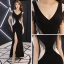 Sexy Noire Transparentes Robe De Soirée 2019 Trompette / Sirène V-Cou Mancherons Perlage Gland Fendue devant Longue Dos Nu Robe De Ceremonie