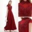 Vintage / Retro Burgundy Dancing Prom Dresses 2021 A-Line / Princess See-through High Neck Short Sleeve Appliques Lace Beading Floor-Length / Long Ruffle Formal Dresses