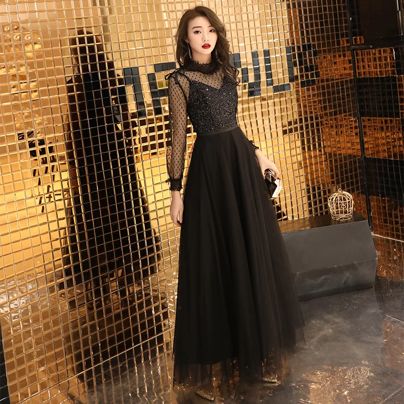 slim fit dress slacks Long Sequin Prom Dress with Clear Spaghetti Straps– PromGirl main image 1