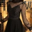 2 Pièces Noire Robe De Soirée 2019 Princesse Col Haut Manches Longues Transparentes Tachetée Tulle Glitter Paillettes Ceinture Longue Volants
