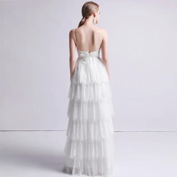 Simple Ivoire Robe De Mariée 2019 Princesse Bretelles Spaghetti Sans Manches Dos Nu Appliques En Dentelle Perle Longue Volants en Cascade