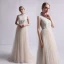 Vintage / Retro Champagne Wedding Dresses 2019 A-Line / Princess High Neck Sleeveless Appliques Lace Sweep Train Ruffle