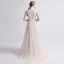 Vintage / Retro Champagne Wedding Dresses 2019 A-Line / Princess High Neck Sleeveless Appliques Lace Sweep Train Ruffle
