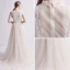 Vintage / Retro Champagne Wedding Dresses 2019 A-Line / Princess High Neck Sleeveless Appliques Lace Sweep Train Ruffle