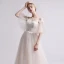 Simple Champagne Transparentes Robe De Mariée 2019 Princesse Encolure Dégagée Manches de cloche Dos Nu Appliques En Dentelle Perle Train De Balayage Volants