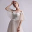 Simple Champagne Transparentes Robe De Mariée 2019 Princesse Encolure Dégagée Manches de cloche Dos Nu Appliques En Dentelle Perle Train De Balayage Volants