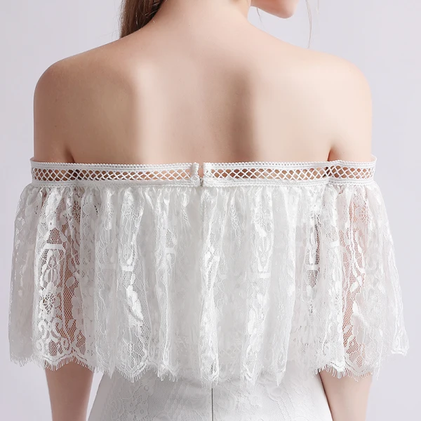 Schlicht Ivory / Creme Spitze Brautkleider / Hochzeitskleider 2019 Meerjungfrau Off Shoulder 1/2 Ärmel Rückenfreies Sweep / Pinsel Zug Rüschen