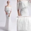 Schlicht Ivory / Creme Spitze Brautkleider / Hochzeitskleider 2019 Meerjungfrau Off Shoulder 1/2 Ärmel Rückenfreies Sweep / Pinsel Zug Rüschen