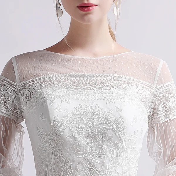 Moderne / Mode Ivoire Chiffon Transparentes Robe De Mariée 2019 Gaine / Ajustement Encolure Carrée Gonflée Manches Longues Train De Balayage Volants