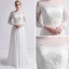 Moderne / Mode Ivoire Chiffon Transparentes Robe De Mariée 2019 Gaine / Ajustement Encolure Carrée Gonflée Manches Longues Train De Balayage Volants