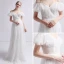 Elegant Ivory Beach Wedding Dresses 2019 A-Line / Princess Spaghetti Straps Short Sleeve Backless Appliques Lace Floor-Length / Long Ruffle