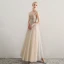 Élégant Champagne Robe De Soirée 2019 Princesse De l'épaule Manches Courtes Perlage Ceinture Longue Volants Dos Nu Robe De Ceremonie