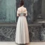 Elegante Champagner Grau Abendkleider 2019 A Linie Off Shoulder Kurze Ärmel Perlenstickerei Stoffgürtel Lange Rüschen Rückenfreies Festliche Kleider