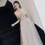 Elegante Champagner Grau Abendkleider 2019 A Linie Off Shoulder Kurze Ärmel Perlenstickerei Stoffgürtel Lange Rüschen Rückenfreies Festliche Kleider