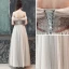 Elegante Champagner Grau Abendkleider 2019 A Linie Off Shoulder Kurze Ärmel Perlenstickerei Stoffgürtel Lange Rüschen Rückenfreies Festliche Kleider