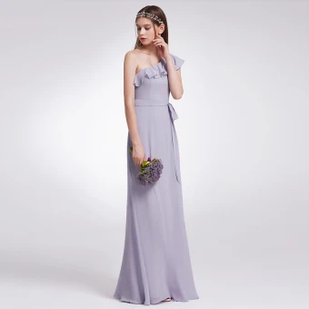 Modest Simple Lavender Chiffon Bridesmaid Dresses 2019 A Line Princess One Shoulder Sleeveless Sash Floor Length Long Ruffle Backless Wedding Party Dresses