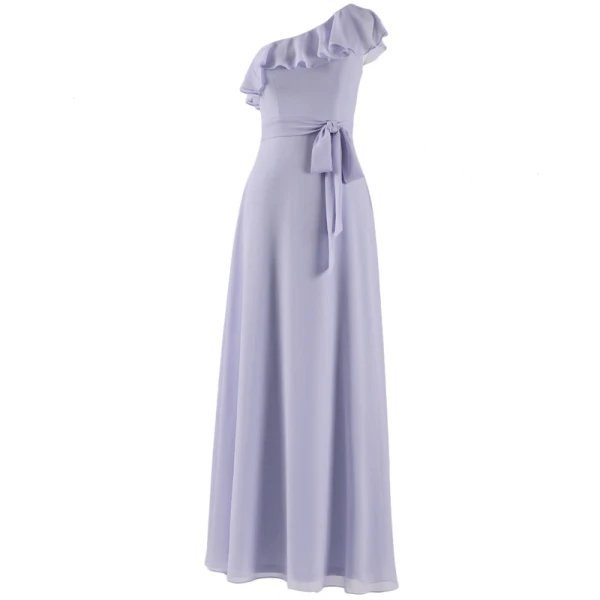 Schlicht Lavendel Chiffon Brautjungfernkleider 2019 A Linie One-Shoulder Ärmellos Stoffgürtel Lange Rüschen Rückenfreies Kleider Für Hochzeit