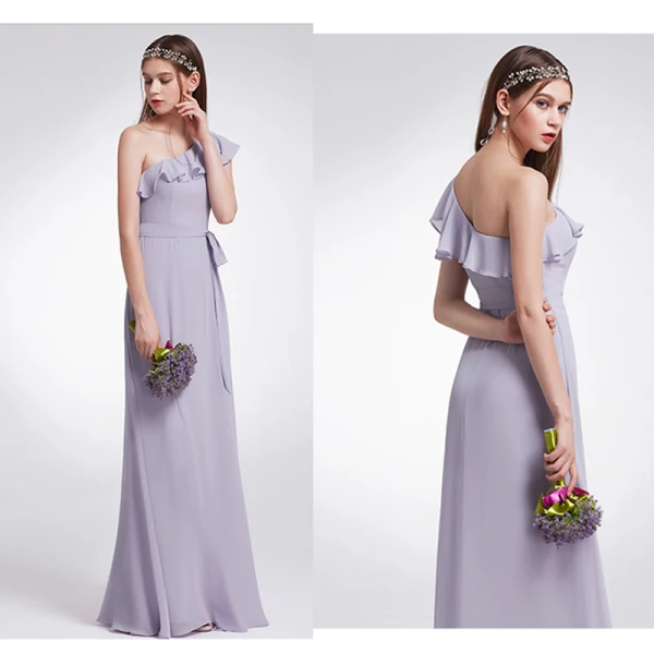 Schlicht Lavendel Chiffon Brautjungfernkleider 2019 A Linie One-Shoulder Ärmellos Stoffgürtel Lange Rüschen Rückenfreies Kleider Für Hochzeit