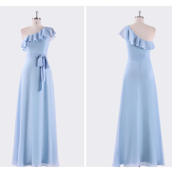sheer floral lace wedding dress with long sleeves Dreamylily A-line One Shoulder Floor-Length Chiffon Mother of the Bride  Dress With Ruffles main image 1