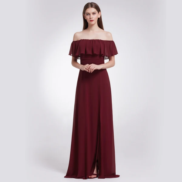 Schlicht Lavendel Chiffon Brautjungfernkleider 2019 A Linie Off Shoulder Kurze Ärmel Gespaltete Front Lange Rüschen Rückenfreies Kleider Für Hochzeit