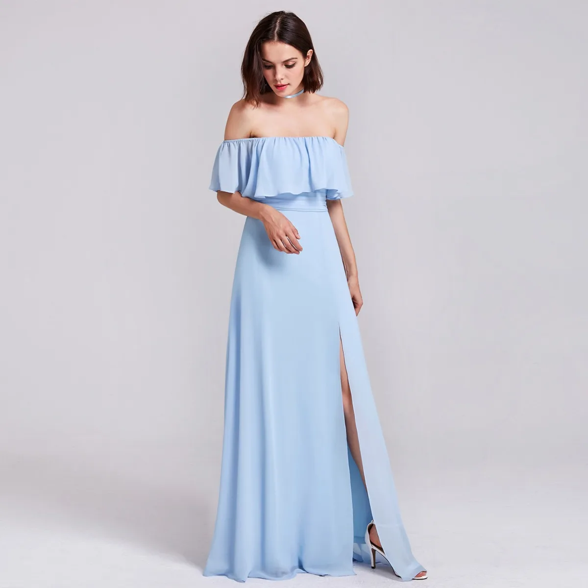 sachin and babi light blue dress V-neck Short Sleeve Chiffon Long Women Elegant Lavender Color main image 1