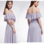 Schlicht Lavendel Chiffon Brautjungfernkleider 2019 A Linie Off Shoulder Kurze Ärmel Gespaltete Front Lange Rüschen Rückenfreies Kleider Für Hochzeit