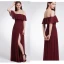 Schlicht Lavendel Chiffon Brautjungfernkleider 2019 A Linie Off Shoulder Kurze Ärmel Gespaltete Front Lange Rüschen Rückenfreies Kleider Für Hochzeit