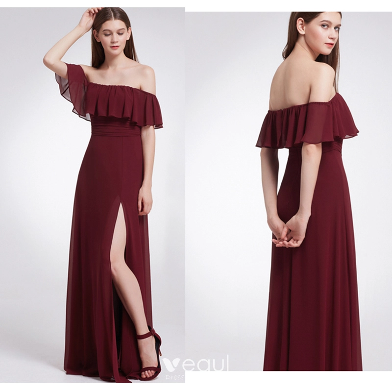 chinese dress ladies Off-The-Shoulder V-Neck Split Long Satin Prom Dresses