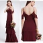 Enkel Lavendel Chiffon Brudepigekjoler 2019 Prinsesse Spaghetti Straps Kort Ærme Lange Cascading Flæser Halterneck Kjoler Til Bryllup