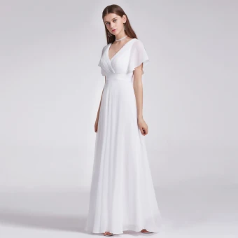 Simple Ivoire Chiffon Robe Demoiselle D 039 Honneur 2019 Empire V Cou Manches Courtes Ceinture Train De Balayage Volants Dos Nu Robe Pour Mariage