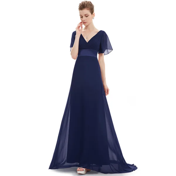 Simple Ivoire Chiffon Robe Demoiselle D'honneur 2019 Empire V-Cou Manches Courtes Ceinture Train De Balayage Volants Dos Nu Robe Pour Mariage