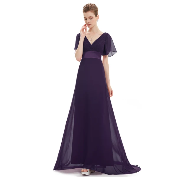 Simple Ivoire Chiffon Robe Demoiselle D'honneur 2019 Empire V-Cou Manches Courtes Ceinture Train De Balayage Volants Dos Nu Robe Pour Mariage