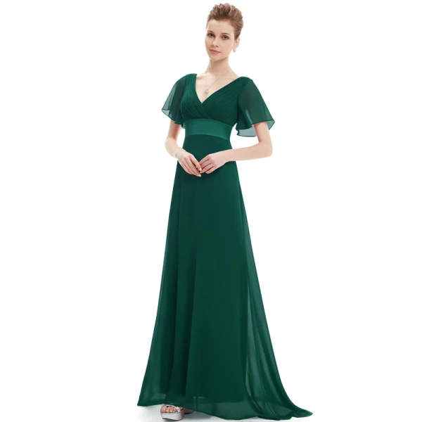 Simple Ivoire Chiffon Robe Demoiselle D'honneur 2019 Empire V-Cou Manches Courtes Ceinture Train De Balayage Volants Dos Nu Robe Pour Mariage